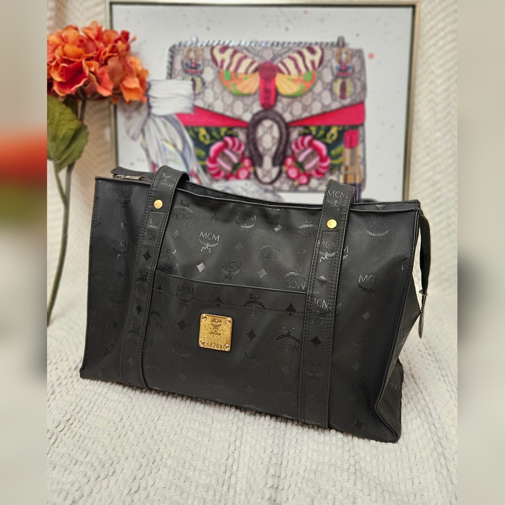 Authentic MCM Vintage Visetos Shoulder/Tote Bag in Black